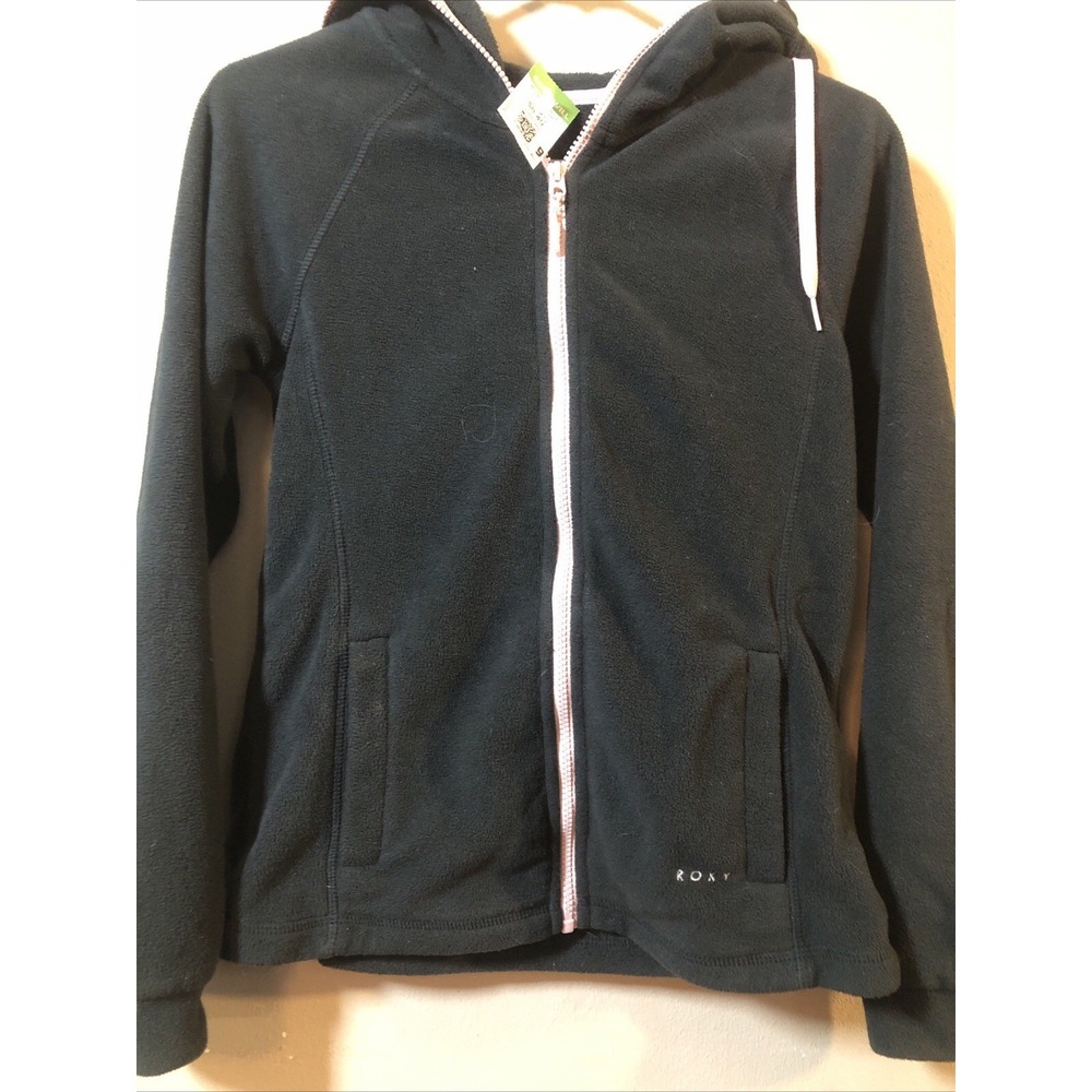 Roxy Keeping Me Alive Zip-Up Fleece Hoodie Jacket, Women's XS Black With Pink
